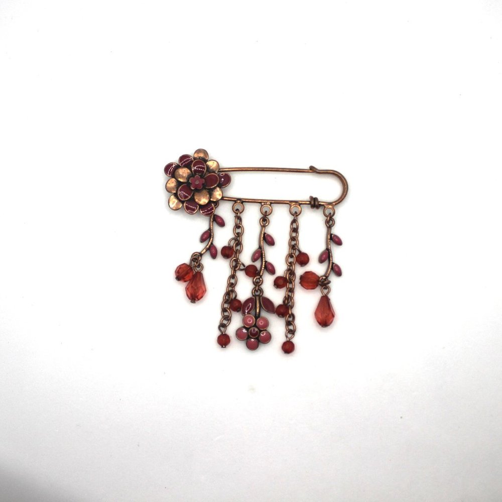 Copper and Pink Flower Brooch